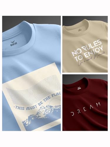 Image of Nobero 100% Cotton Tshirts for Men Combo Pack of 3 | Regular Fit | Printed | Round Neck Half Sleeve
