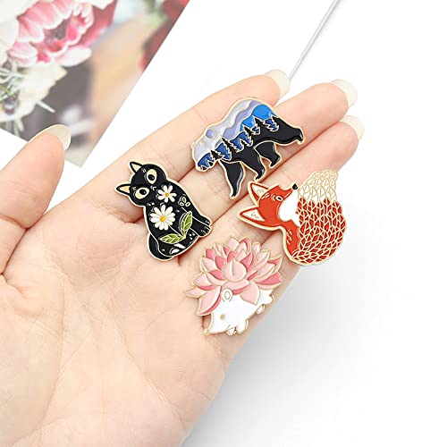 Image of 4 PCS Novelty Brooch Enamel Pins Set Cartoon Animals Pins Decoration for Women Men Bag Jackets Hats