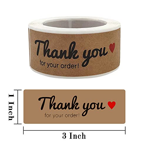 1" X 3" Thank You For Your Order Stickers Rectangle Gift Seal Kraft Paper Thank You For Your Purchase Stickers Labels For Business Wedding Party Decor Handmade Decoration Sticker (4 Rolls, 480 Pcs) #TOP1