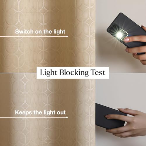 Image of HOMEMONDE 100% True Blackout Curtains 10 Feet Long Door - Pack of 2 Curtains| Embossed Design | Light Block Thermal Insulated & Noise Reducing Room Darkening Curtains (Beige, 120Inch)