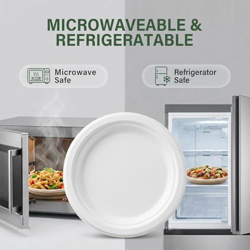 Compostable Paper Plates: 9 Inch 125 Pack Microwave-Safe Heavy Duty Disposable Plates - Eco Friendly Uncoated Paper Plates Bagasse Biodegradable for - Outdoor Birthday Parties Sugarcane Fiber - White — view 5