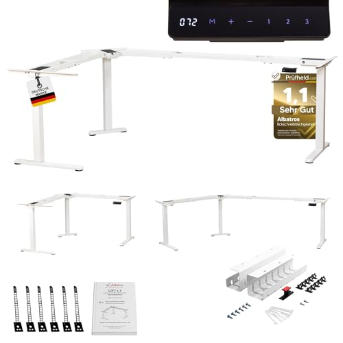 ALBATROS höhenverstellbares Eckschreibtisch Tischgestell elektrisch | Lift L7 Weiß | Gestell, Tischbeine, Tischfüße aus Metall | Display | belastbar 120Kg | Winkel stufenlos verstellbar 90°-180°