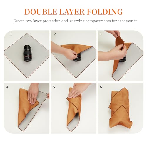 Image of ZORBES Camera Lens Wrap Cloth Protective Cover, Self Folding Camera Wrap with Soft Microfiber Lining, 45x45cm Anti Scratch DSLR Mirrorless Lens Protector Cloth for Camera Body, Lens & Gear, Brown