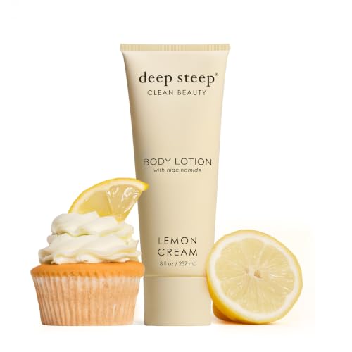 Deep Steep Body Lotion Lemon Cream 8 oz Moisturizer with Coconut Oil Shea Butter Argan Oil Aloe Vera & Niacinamide Vegan Clean Beauty Daily Skin Hydration