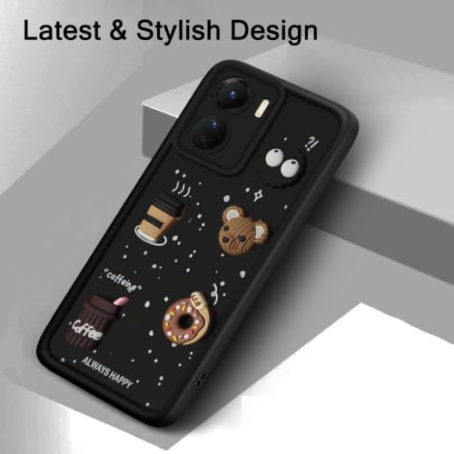 Image of Bintage Cute Fun Taddy Cartoon 3D Ball Bear Milk Cake Coffee Silicon Case Full Body & Camera Protection Back Cover Compatible for Mi REDMI 15A 5G - Black