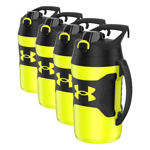 Image of Under Armour Insulated Water Bottle with Handle & Fence Hook, Half Gallon Sports Water Jug, Leak-Resistant & BPA-Free for Baseball, Football & Gym - Hi Vis Yellow /Black, 64oz(Pack of 4)