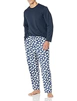 Amazon Essentials Herren Flanellhose und langärmeliges T-Shirt als Pyjama-Set, Marineblau Eisbär, L