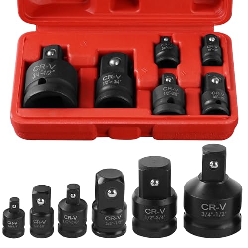 LEKEFETO 8 pièces Kit de réduction d'adaptateur de choc : adaptateur de force adaptateur de visseuse à percussion, adaptateur de douille de force 1/4", 3/8", 1/2", 3/4", convertisseur de clé à douille