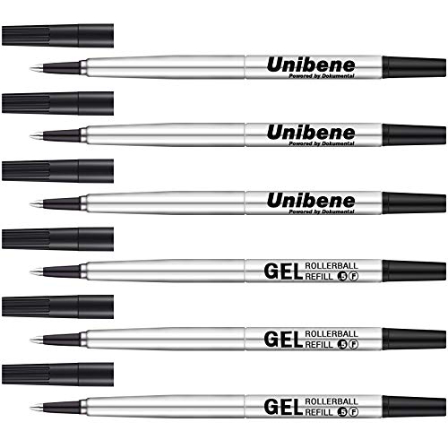 Unibene Parker Compatible Rollerball Refill 6 Pack, 0.5mm Fine Point - Black, Smooth Writing Replaceable German Gel Ink Pen Refills for IM Sonnet Urban Pens