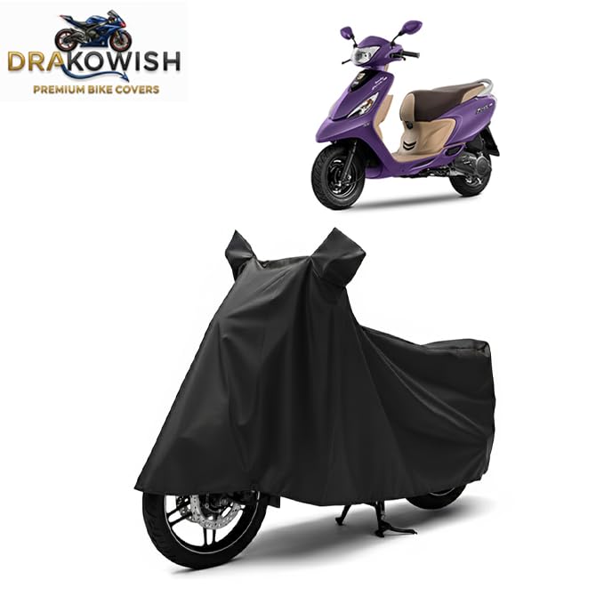 Image of DRAKOWISH Waterproof Scooty Cover for Tvs Zest110 | All Weather Protection from Rain, Dust, UV Rays & Scratches with Mirror Pockets & Buckle Belt | Zest110 Scooty Cover
