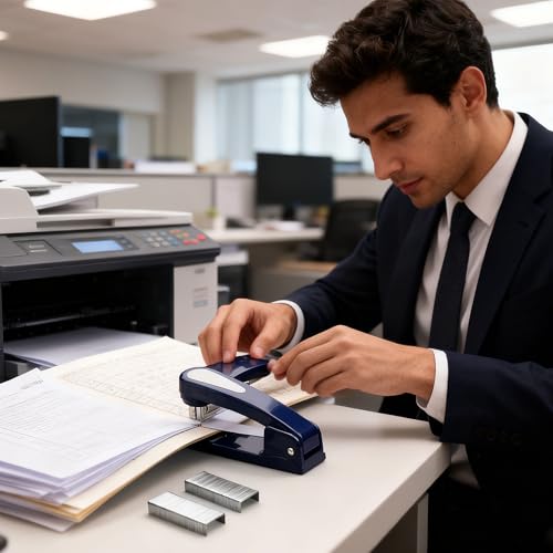 XUBX 360° Swing-arm Drehgelenk Hefter, drehbarer Hefter mit 1000 Stück Heftklammern, 20 Blatt Kapazität, Universalhefter Desktop-Hefter 360 Grad drehbare Schulfamilie Handbuch Binding (Blau)