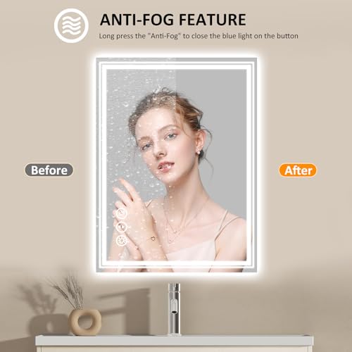 Image of WTTY LED Bathroom Mirror 32x24 Inch, Front Light and Backlit LED Mirror for Bathroom, Lighted Vanity Mirror for Wall, Stepless Dimmable, Anti-Fog, Shatter-Proof, Memory, Double LED Vanity Mirror