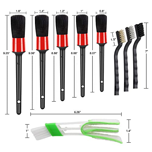Hmpll TIANTIAN-12345-3 10Pcs Auto Car Detailing Brush Set Car Interior Cleaning Kit Includes 5 Boar Hair Detail Brush,3 Wire Brush thumb #4