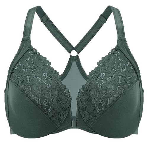 Image of DELIMIRA Women's Front Closure Racerback Bras | Plus Size, Full Coverage, Lace, Underwire, No Padding Unlined