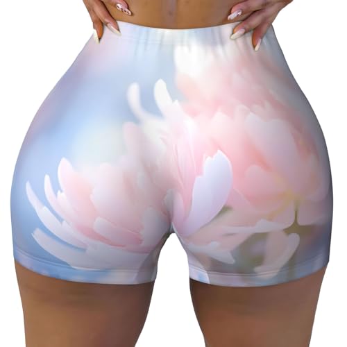 Flower Close-up Pattern Sports Shorts, high Elastic Slim Fitness Pants, Suitable for Yoga/Leisure/Daily wear