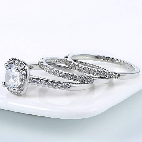 SDT Jewelry Three-in-One Bridal Wedding Engagement Anniversary Statement Eternity Ring Set (Silver, 7)