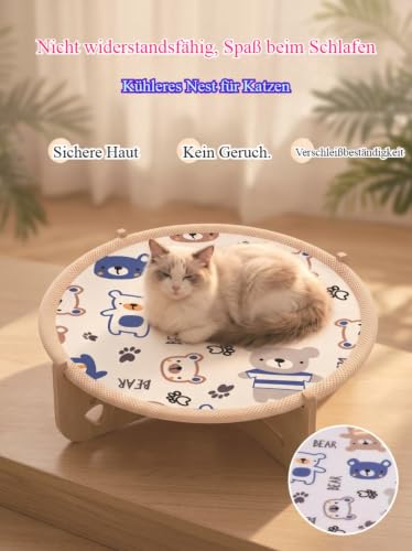 Katzenhängematte aus Holz mit Sisalmatte, erhöhtes Katzenbett für Sommer Atmungsaktiv,White:ø50CM-2