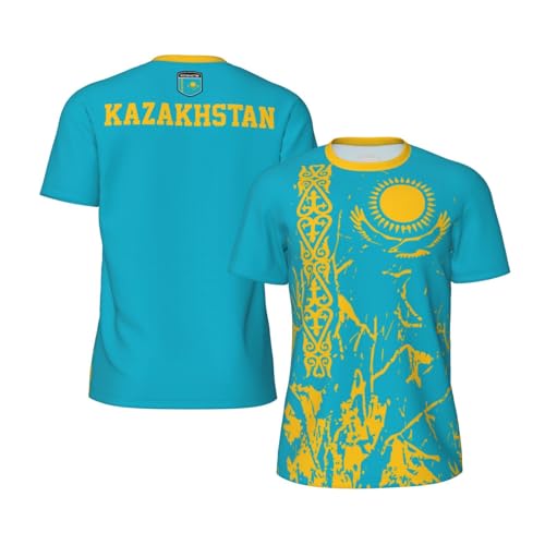 DABOYOZHZH Kazakhstan Flag Grain Sports Jersey T-Shirt 3D Printed for Running Bike Soccer Tennis Fitness Fans Mesh Shirts