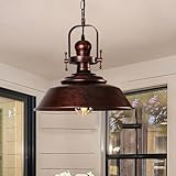 Sedelan Copper Pendant Light, Barn Pendant Lights Kitchen Island, Farmhouse Pendant Lighting, Industial Haning Lamp, Rustic Light Fixtures for Entryway Bedroom Hallway Adjustable Height，E26