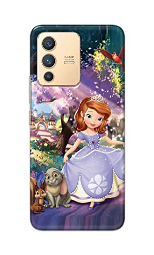 Image of PRINTFIDAA Cartoon Little Girl with Crown and Pet Animals Printed Designer Hard Case for Vivo V23 5G Back Cover -(e) RPM1008