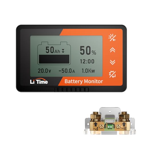 LiTime 500A Battery Monitor with Shunt, M8 Terminals, 8V-120V Battery Shunt for RV, Off Grid, Golf Carts, Solar System, Buzzer Alarm, Compatible with 12V 24V LiFePO4, Lithium, Gel, AGM Batteries