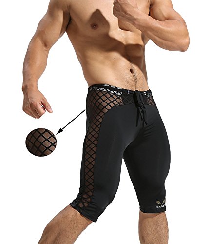 Mizok Men's Soft Mesh Cool Dry Compression Yoga Workout Tight Shorts Black, M #TOP3