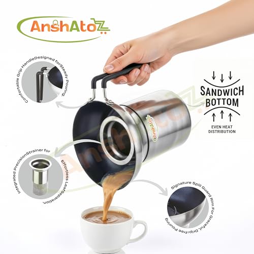 Image of Teasy Anti Overflow Stainless Steel Tea Pot Smart No-Spill Chai Maker with 800ml Capacity Stop Tea&Milk Spillage on Gas Stove Premium Non-Stick Coated Tea Kettle