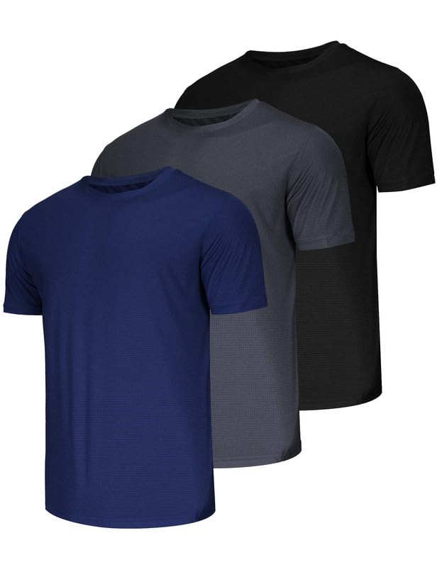 3er Pack T-Shirts Für Herren Fitness Sport Tshirts Herren Funktionsshirt Laufshirt Herren Kurzarm Sommer Fitnessshirt Trainingsshirt Sport Kleidung Männer Atmungsaktive Shirts-Schwarz/Grau/Navy-L