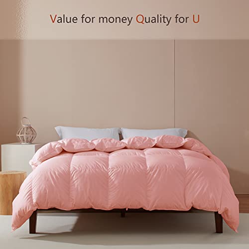 Zzlamb Lightweight Feather Down Comforter Pink, All Season Warm Down Duvet Insert For Queen Bed, Durable & Breathable Cotton-Blended Shell Down Proof Duvet With Corner Tabs, Queen Size 90''X90'' Pink #TOP1