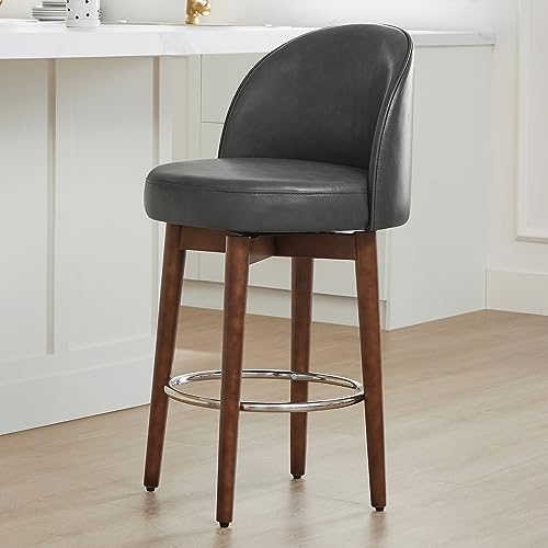 CHITA Butacos de Barra Altos Set de 2, Butacas Giratorias para Isla de Cocina, Altura de Asiento 26.4", Cuero Sintético, Gris Retro miniatura 2