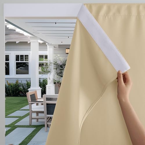RYB HOME No-Rod Windproof Outdoor Curtains for Patio Waterproof with