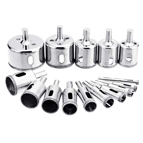 Broca de diamante BOLLAER para mármol, vidrio y cerámica (set de 15 piezas), diámetros de 6 a 50 mm, acero al carbono miniatura 3