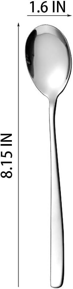 Soup Spoons, 6 Pieces Korean Spoon, 8.15 Inch Long Handles Stainless Steel Soup Spoons for Home, Kitchen, or Restaurant