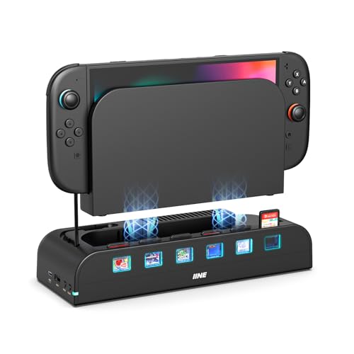 IINE Switch 2 Docking Station with Cooling Fan, RGB Dock Cooler with Dual-Fan System for Enhanced Console Performance, Plug & Play, Game Card Storage, Switch 2 Accessories