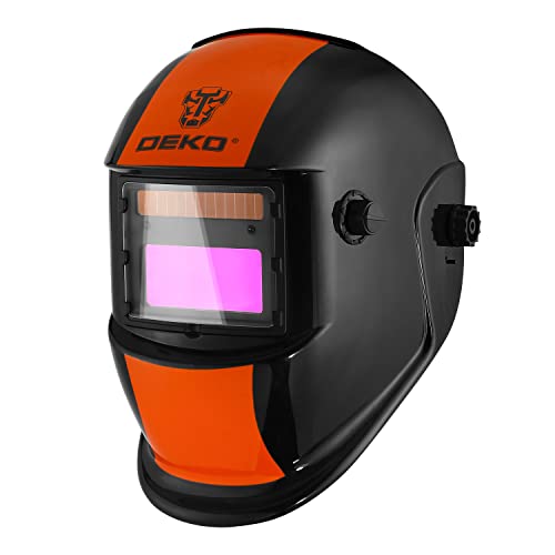 DEKOPRO Casco de soldadura, funciona con energía solar, capucha de oscurecimiento automático con rango de sombra ajustable 4/9-13 para soldador de arco Mig Tig, color naranja y negro Cover