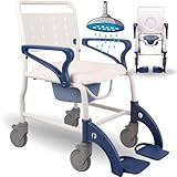 OrtoPrime Silla Ducha WC Personas Mayores Silla Ducha RUEDAS y FRENOS Silla Baño Adultos Brazos y Pies ABATIBLES - Silla wc Baño Portátil Silla Ducha Personas Mayores - Silla de Baño con Inodoro