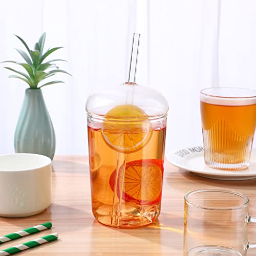 YARNOW Glass Tumbler Cup with Lids and Straws, Can Shaped Drinking Glasses Iced Coffee Glasses for Milk Soda, Tea - Image 3