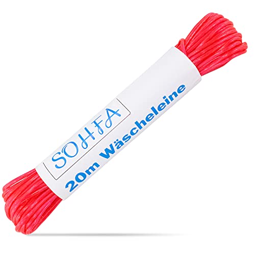 SOHFA 20m Wäscheleine in Rot - Robuste Reise-Wäscheleine für Wohnmobil, Camping, Haushalt und Garten | Mit Polyesterkern und Kunststoffummantelung