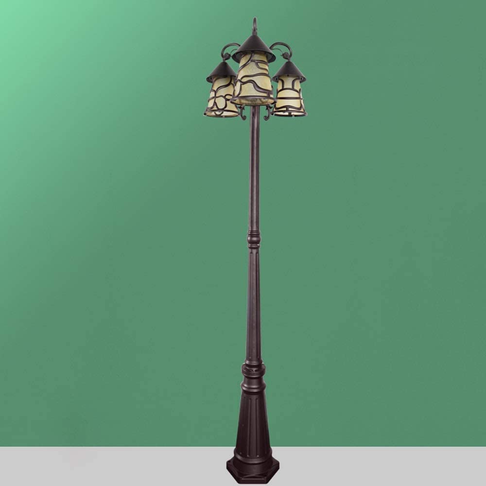 QUSYZD Strong Durable 3-Lights European Outdoor Black Lawn Post Light Ip55 Waterproof Landscape High Pole Path Aluminum Metal Lantern Street Light E27 Vintage Outdoor,