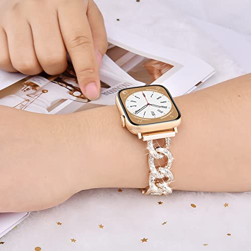 Image of VISOOM Bracelet Compatible for Series 11 /10 /9 /8 /se Apple Watch Band 46 /45 /44 /42 /41 /40 /38mm Series 7 /SE Women Dressy Luxury Wristband Jewelry Metal Watch Strap for iWatch Series 6 /5 /4 /3 /2 /1