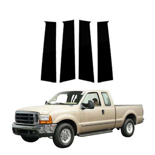 Molduras para ventanas de puertas de Ford F250 1999-2014, paneles exteriores negro brillante 1