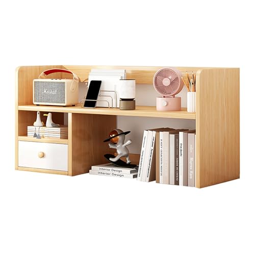 Image of Yindella Desk Bookshelf Wooden Tabletop Organizer Shelf for Books Files and Stationery Space-Saving Study Table Rack for Office or Home Size L70 x W19 x H8 cm