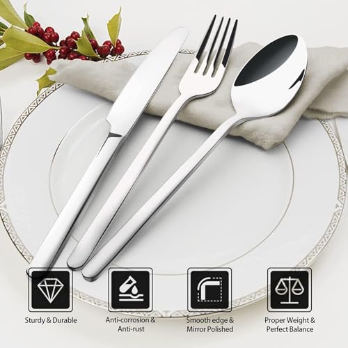Image of KINGSTONE Silverware Set, 10 Piece Flatware Cutlery Set for 2, 18 /10 Stainless Steel Silverware Mirror Polished Dishwasher Safe for Home, Restaurant, Wedding, Party