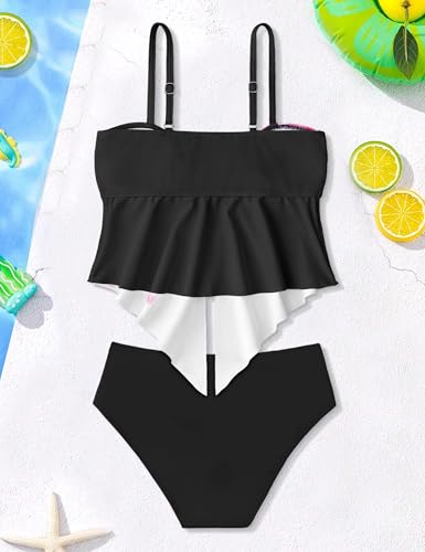 Image of Teen Girls Swimsuits V-Neck Bikini Set Bathing Suits Cross Straps Two Piece Swimwear with Drawstring