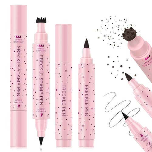 Yamobi 2 pz Set Matita Lentiggini Penna Duo Faux Freckles Eyeliner Liquido, Effetto Naturale e Duraturo (Marrone Medio & Marrone Scuro)
