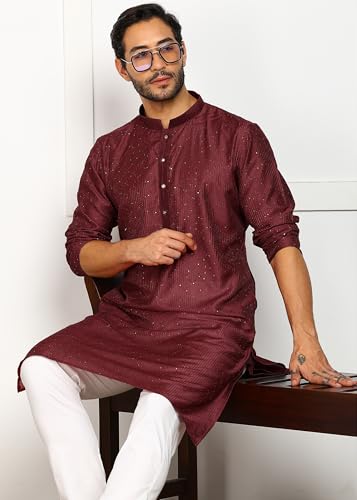 Image of Amazon Brand - Tavasya Men Maroon Self-Design Sequinned