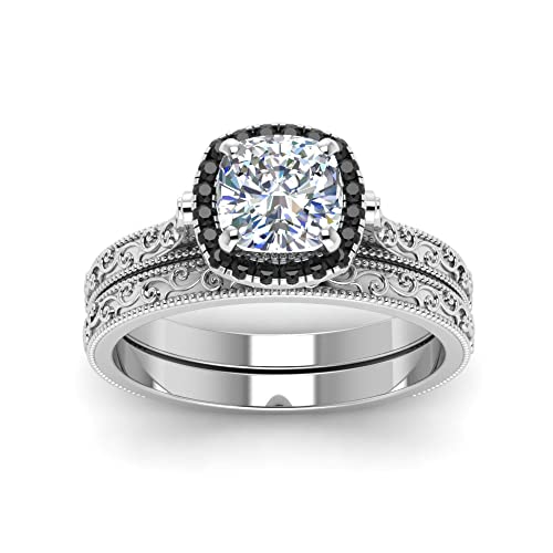 Image of Choose Your Gemstone Hand Engraved Halo Cushion Wedding Ring 925 Sterling Silver Cushion Shape Wedding Ring Sets Matching Jewelry Wedding Jewelry Easy to Wear Gifts US Size 4 to 12