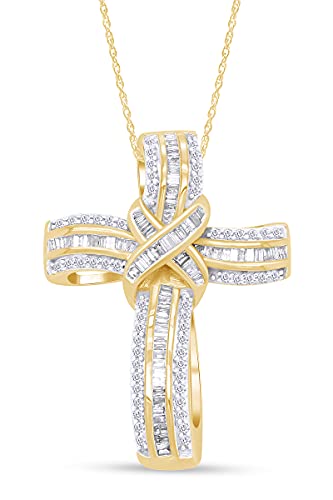 AFFY Infinity Cross Pendant Necklace, 1.00 Carat Lab Grown Diamond Religious Jewelry Gift For Women & Men in 14k Yellow Gold Over Sterling Silver (1 Ctw)