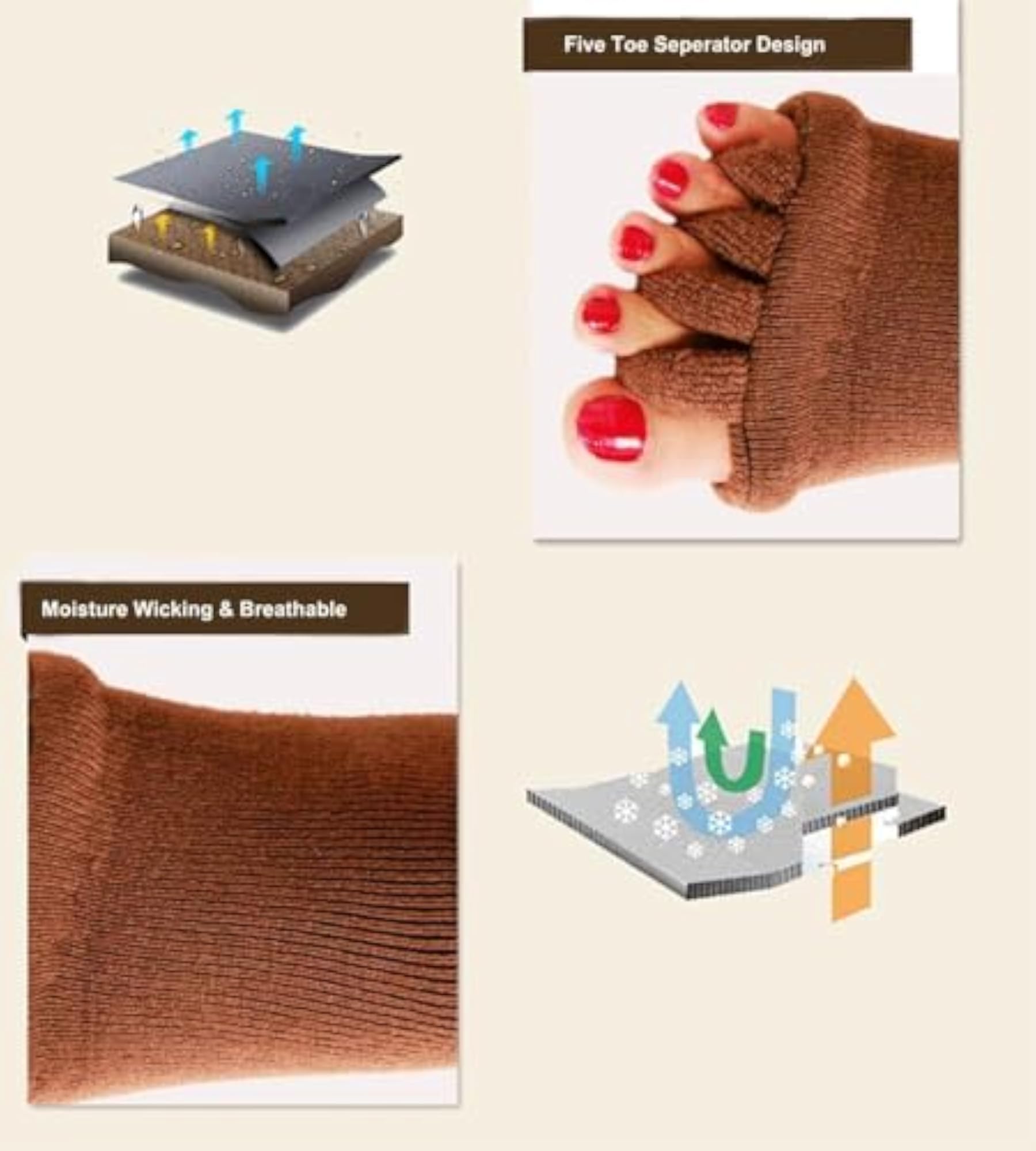 Foot Alignment Socks with 5 Toe Separator, Unisex