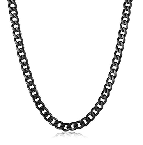 Verona Jewelers Stainless Steel Black Cuban Curb Chain Chain Necklace, 4.5mm -11mm, Mens Thick Heavy Duty Curb Chain Necklaces, Black Chain Necklace, 16 18 20 22 24 26 28 30